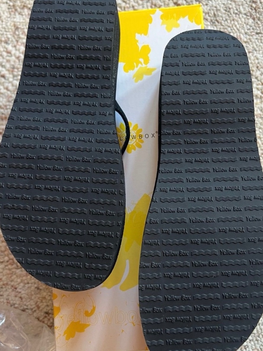 NEW:  Yellow Box Black Embellished T-Strap Sandals - Picture 5 of 7